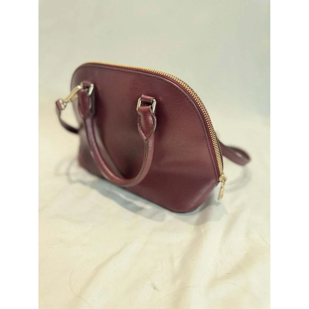 DKNY‎ Burgundy Saffiano Leather Dome Satchel Crossbody Bag Gold Hardware